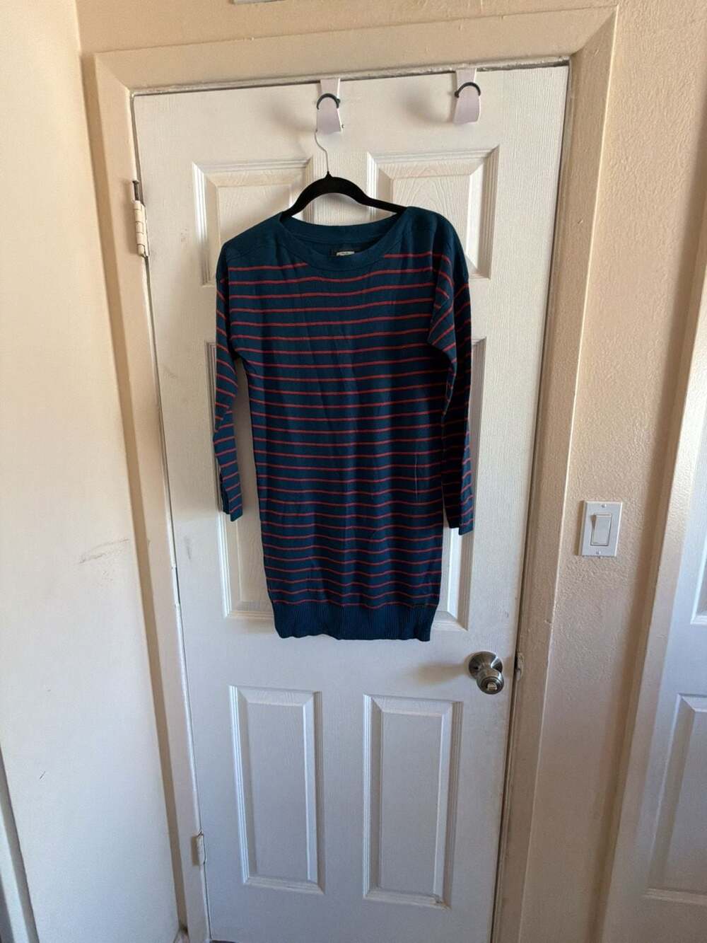Pepe Jeans London Striped Long Sleeve Sweater Dress Teal Red HOM1301-M